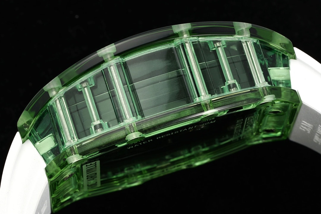 Richard Mille men's top-tier watch green transparent hollow plate rubber model RM35-01side live photo