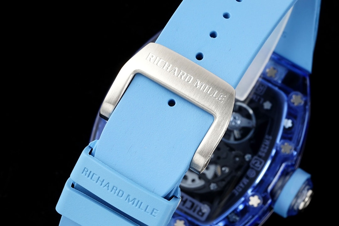 Richard Mille men's top-tier 1:1high-quality watch blue transparent hollow plate blue rubber model RM35-01braceletlive photos