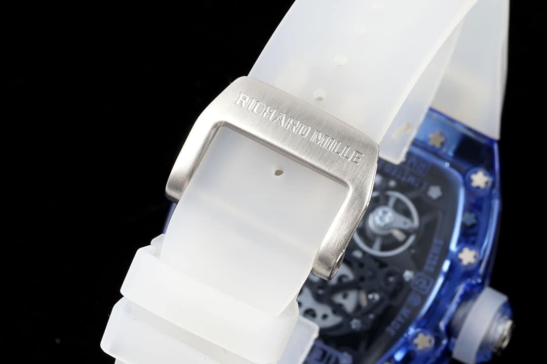 Richard Mille men's top-tier 1:1super watch blue transparent hollow disc rubber model RM35-01braceletlive photos