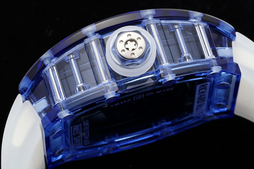 Richard Mille men's top-tier 1:1super watch blue transparent hollow disc rubber model RM35-01side live photo