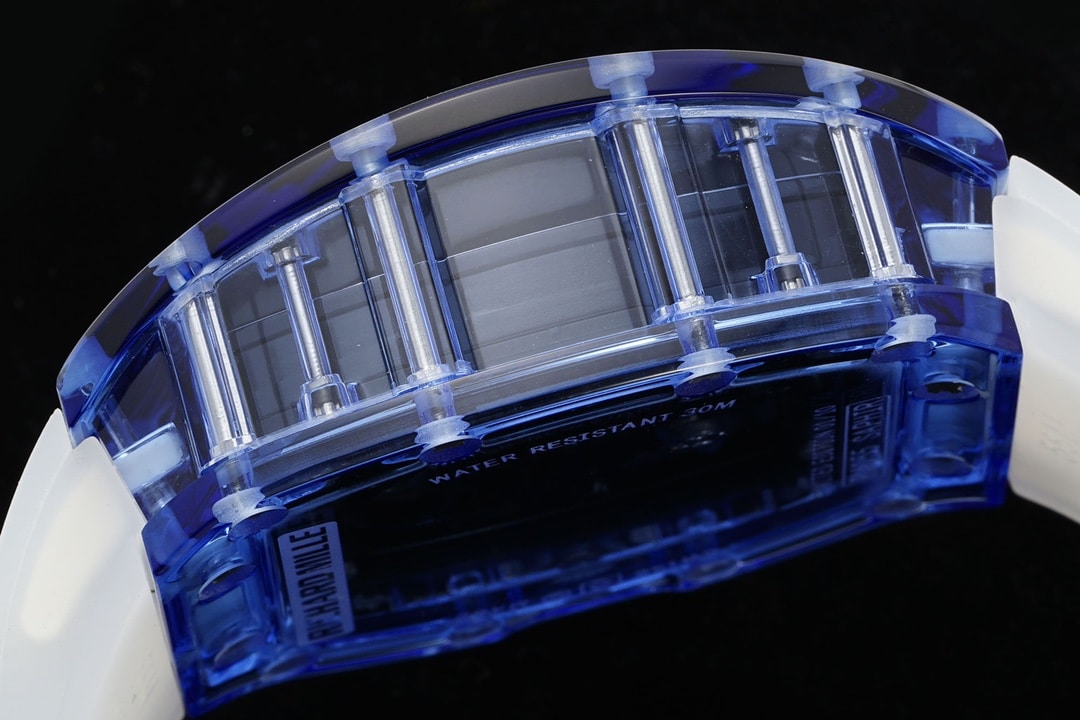 Richard Mille men's top-tier 1:1super watch blue transparent hollow disc rubber model RM35-01side live photo