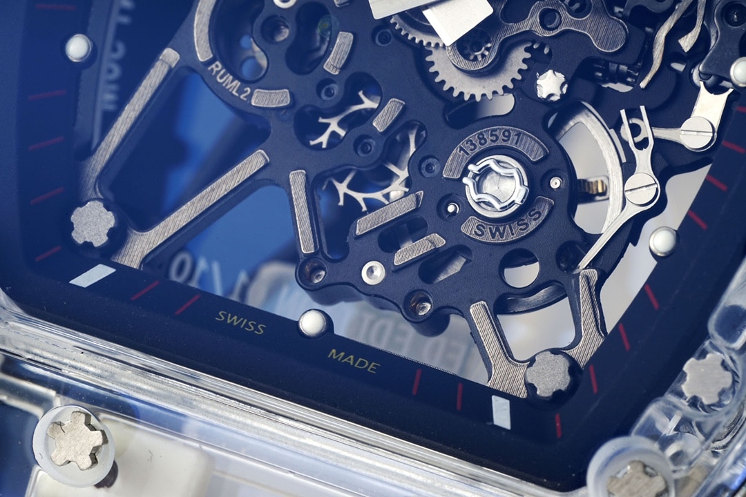 Richard Mille men's top-tier watch transparent hollow plate rubber model RM35-01front live photo