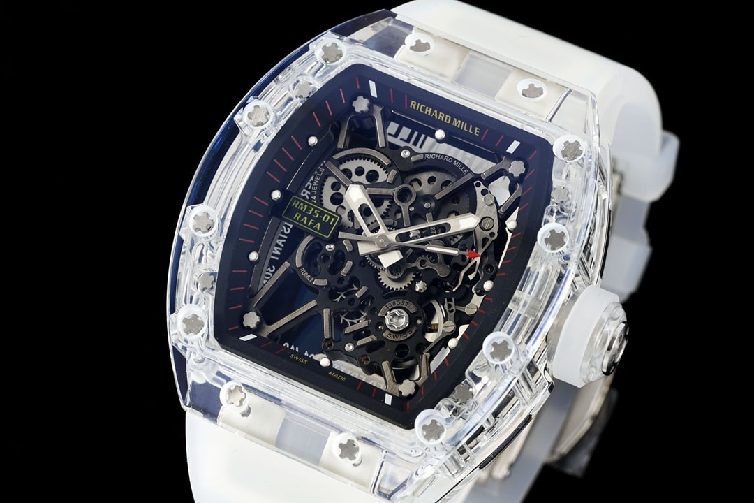 Richard Mille men's top-tier watch transparent hollow plate rubber model RM35-01front live photo