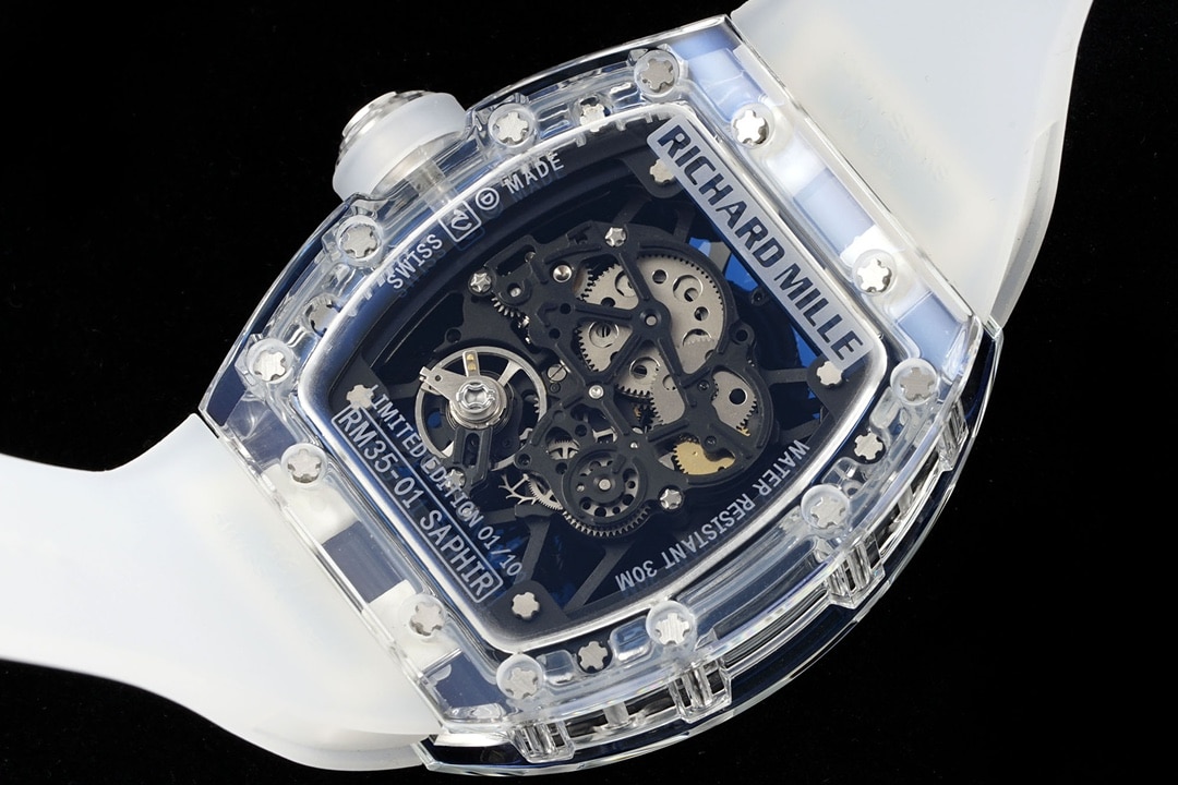Richard Mille men's top-tier watch transparent hollow disc rubber model RM35-01caseback live photo