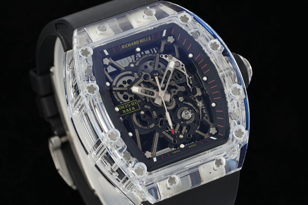 Richard Mille men's super A watches transparent skeleton disk black rubber models RM35-01 front real picture