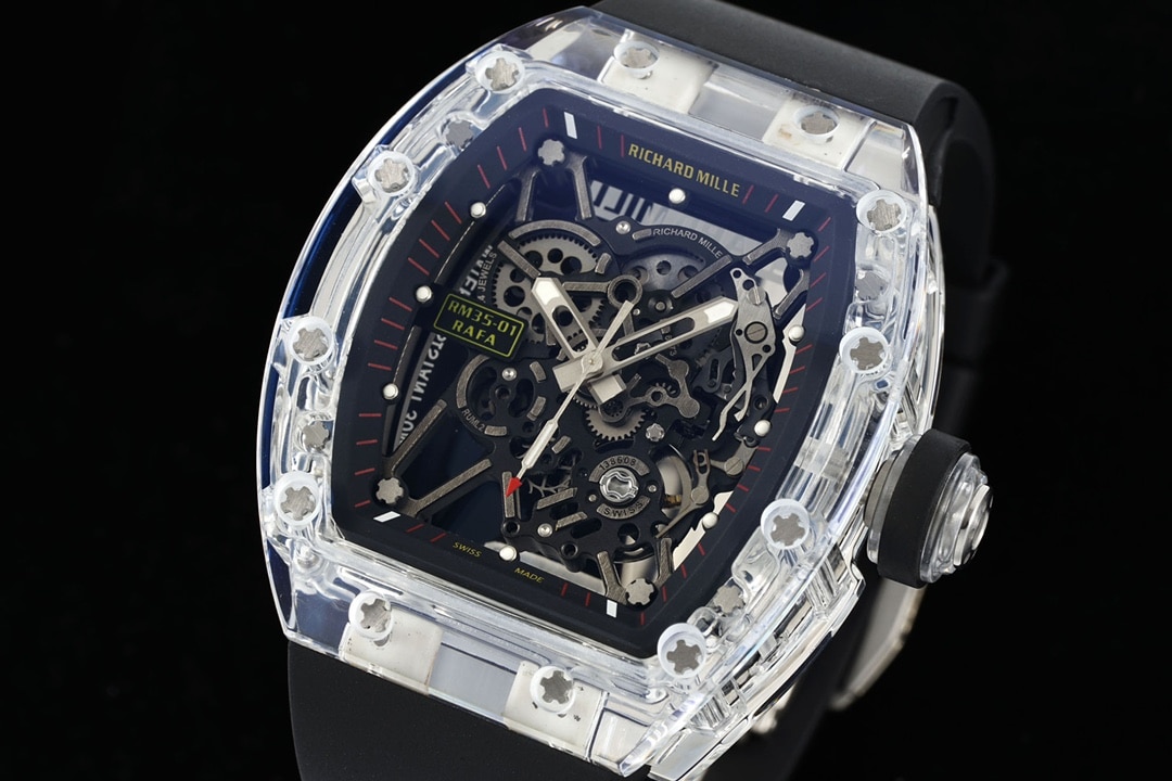 Richard Mille men's super A watches transparent skeleton disk black rubber models RM35-01 front real picture