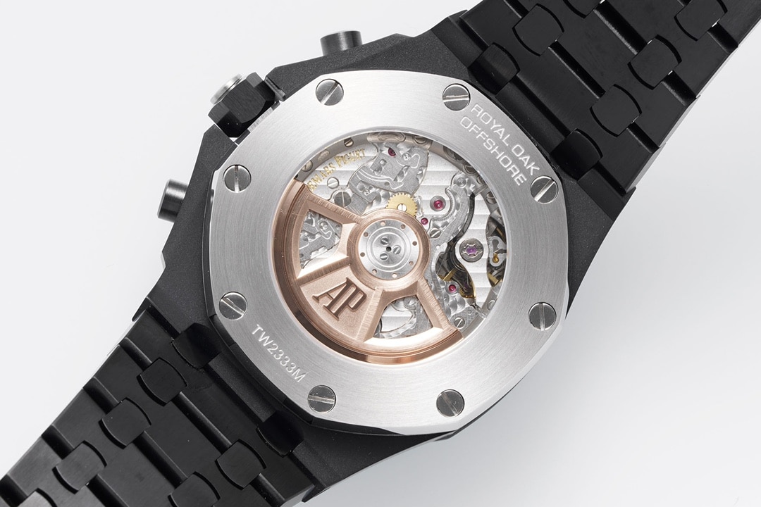 APF factory Audemars Piguet men's Royal Oak offshore type watch black dialceramic model 26238CE.OO.1300CE.01caseback live photo