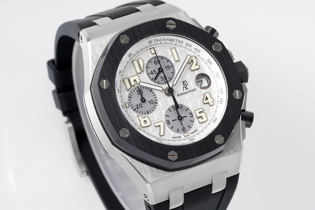 APF factory Audemars Piguet men's Royal Oak offshore top-tier 1:1super watch silver white dial rubber model 25940SK.OO.D002CA.02front live photo