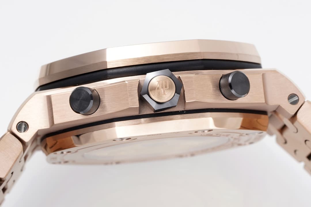 APF offshore Audemars Piguet1:1replica watch rose gold plate steel bracelet model 26470OR.OO.1000OR.01 side view