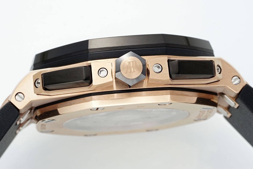 APF Offshore Audemars Piguet1:1replica watch black dialrose gold rubber model 26420RO.OO.A002CA.01 side view