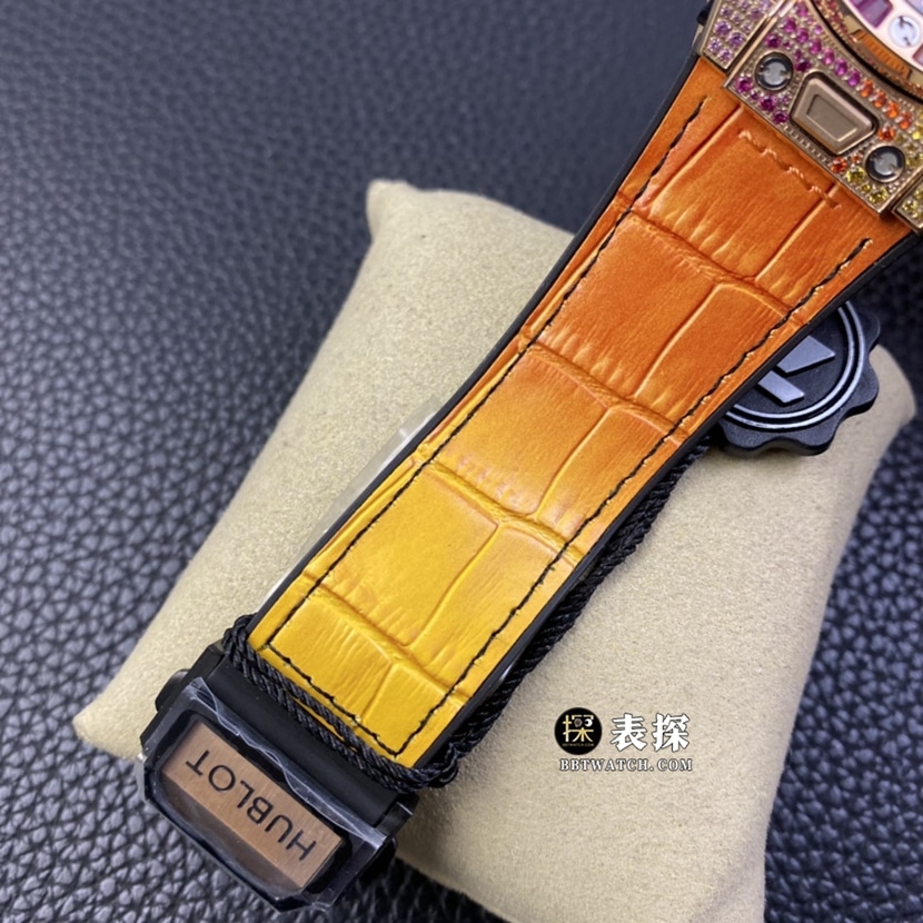 ZF BIG BANGHublot1:1replica watch hollow panda disc rainbow diamond leather strap model 411.OX.9910.LR.0999clasp picture