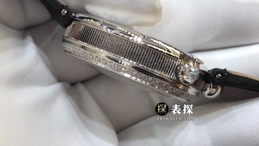 ZF Queen of Naples Breguet watch silver white natural mother-of-pearl plate woven satin model 8918BB/58/864/D00D side view