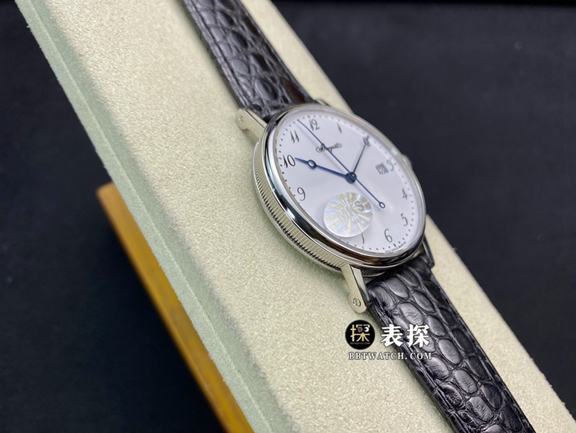 MKS classic Breguet watch silver white dialleather strap model 5177BB/29/9v6 side view