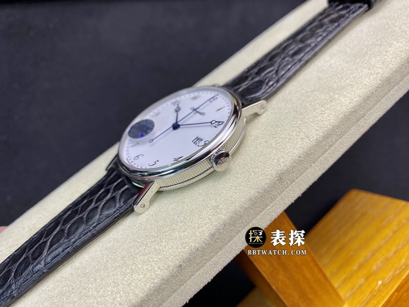 MKS classic Breguet watch silver white dialleather strap model 5177BB/29/9v6 side view