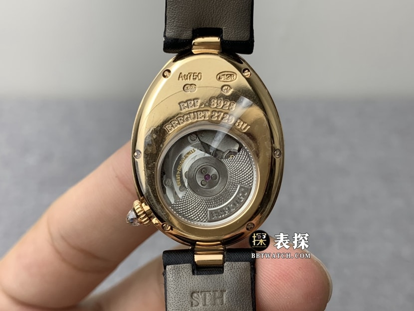 ZF Queen of Naples Breguet watch silver and white mother-of-pearl plate rose goldleather strap model back view