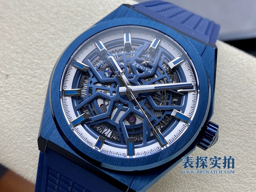 LF DEFY Zenith 1:1replica watch blue hollow mechanical rubber model 49.9003.670/51.R793 front view