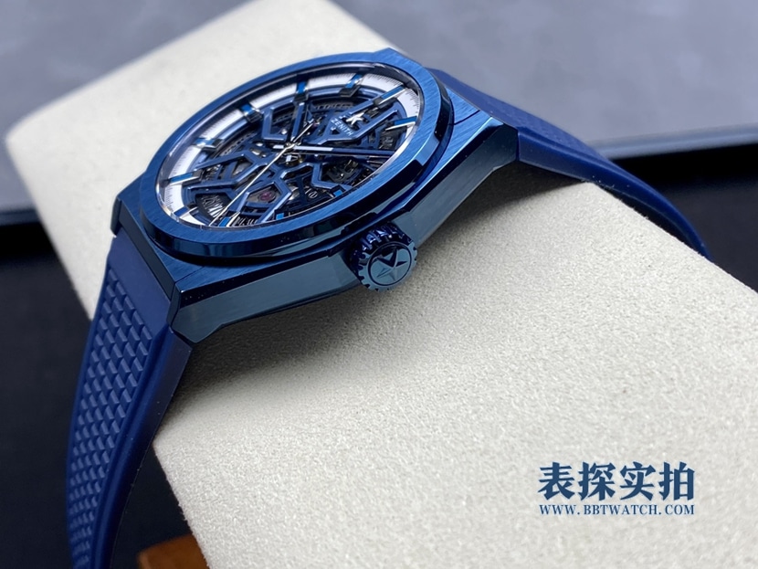 LF DEFY Zenith 1:1replica watch blue hollow mechanical rubber model 49.9003.670/51.R793 side view