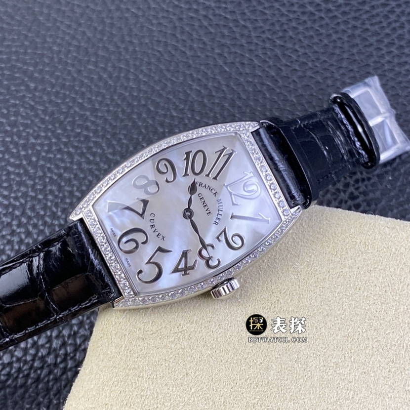 Women's Frank Muller watch white mother-of-pearl plate leather strap model 1752 QZD front view