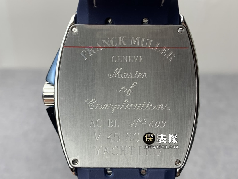 ABF ladies Frank Muller watch blue dial diamond leather strap model Vanguard Yachting diamond back view
