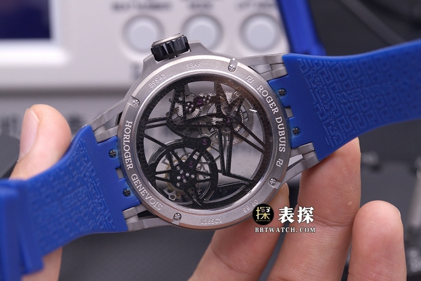 BBR King Roger Dubuis watch hollow plate tourbillon blue rubber model RDDBEX0479 caseback live photo