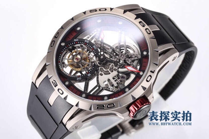 BBR King Roger Dubuis watch white steel tourbillon hollow rubber model RDDBEX0545 front view