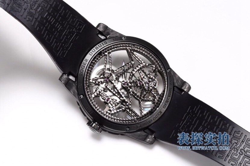 BBR King Roger Dubuis watch carbon fiber hollow tourbillon black rubber bottom cover picture