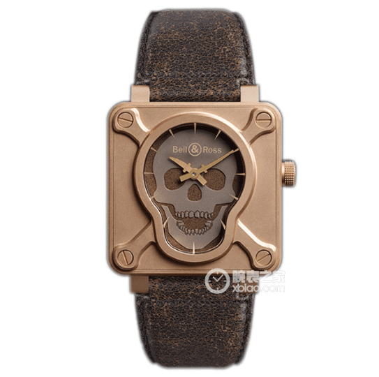 BRS Men's Burlesque Watch Skull Plate Square Belt Model BR0192-SKULL-BR