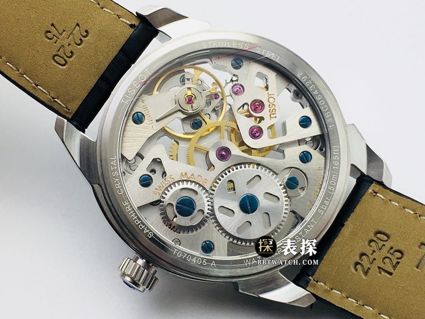 LG Tianjiang hollow Tissot watch silver gray hollow plate leather strap model T070.405.16.411.00caseback live photo