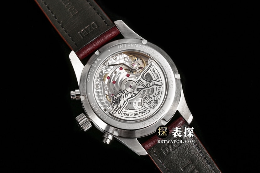 Pilot's IWC Watch Burgundy Red Dial Leather Strap IW388107 Back Real Shot Photo