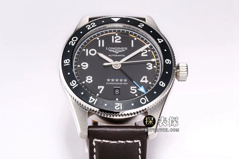 Sports Longines1:1replica watch black dialleather strap model L3.812.4.53.2front live photo