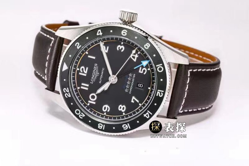 Sports Longines1:1replica watch black dialleather strap model L3.812.4.53.2front live photo