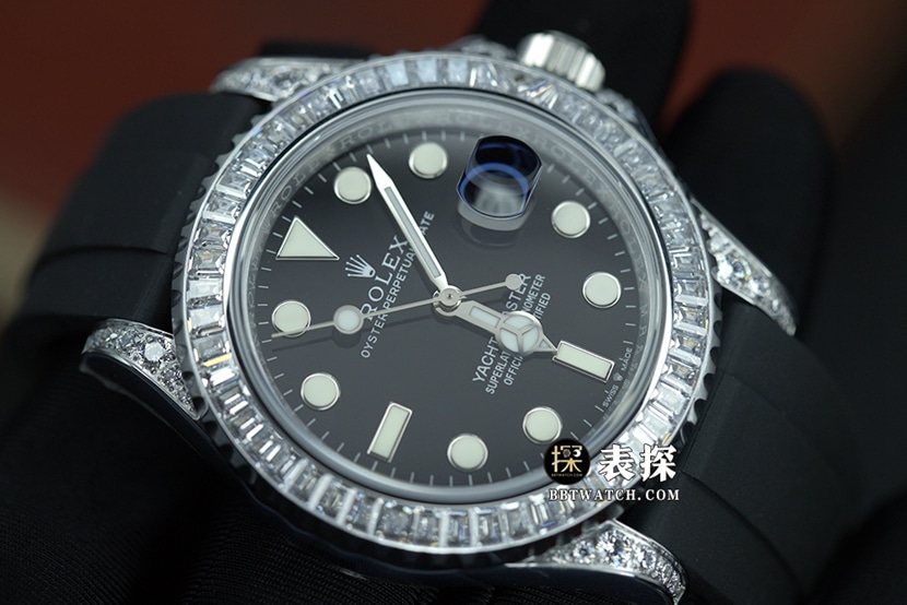 JVS Yacht-Master Rolex watch men's black dial diamond rubber model front live photo