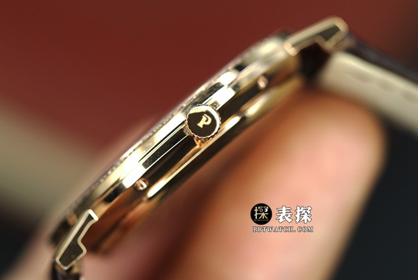 MKS men's Piaget watch white dialrose gold diamond leather strap model G0A36125side live photo