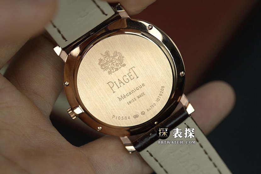 MKS men's Piaget watch white dialrose gold diamond leather strap model G0A36125caseback live photo