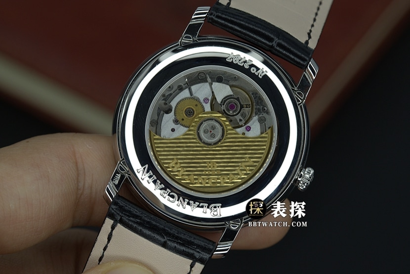 OM classic Blancpain1:1replica watch silver white dialmoon phaseleather strap model 6654-1127-55Bcaseback live photo