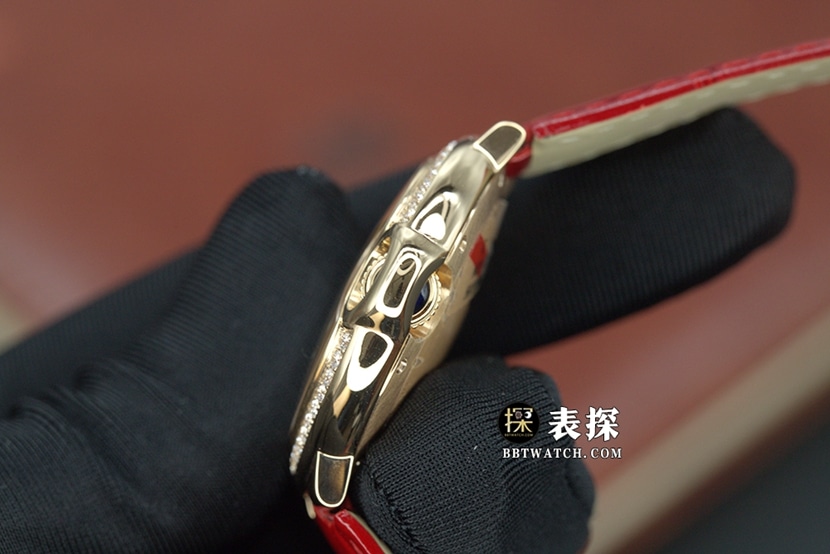 K3 blue balloon Cartier1:1replica watch silver gray plate rose gold diamond leather strap model WJBB0033side live photo