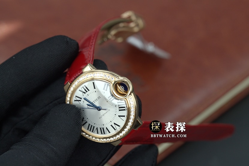 K3 blue balloon Cartier1:1replica watch silver gray plate rose gold diamond leather strap model WJBB0033 overall live photos