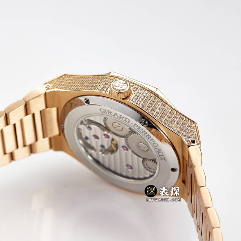 MTF Laurel Girard-Perregaux watch silver gray plate rose goldsteel bracelet model side live photo