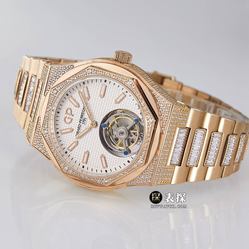 MTF Laurel Girard-Perregaux watch silver gray plate rose goldsteel bracelet front live photo