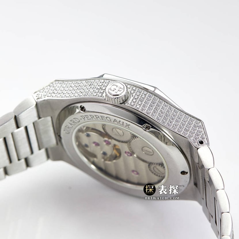 MTF Laurel Girard-Perregaux watch silver white dial diamond steel bracelet model side live photo