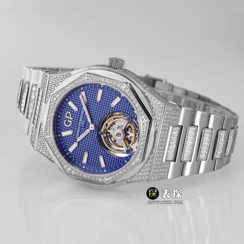MTF Laurel Girard-Perregaux watch blue dial diamond steel bracelet model front live photo