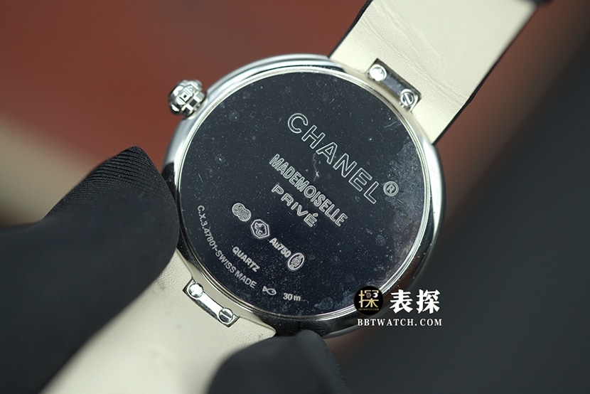 High jewelry Chanel1:1replica watch black dial camellia pattern satin silk model H3096caseback live photo
