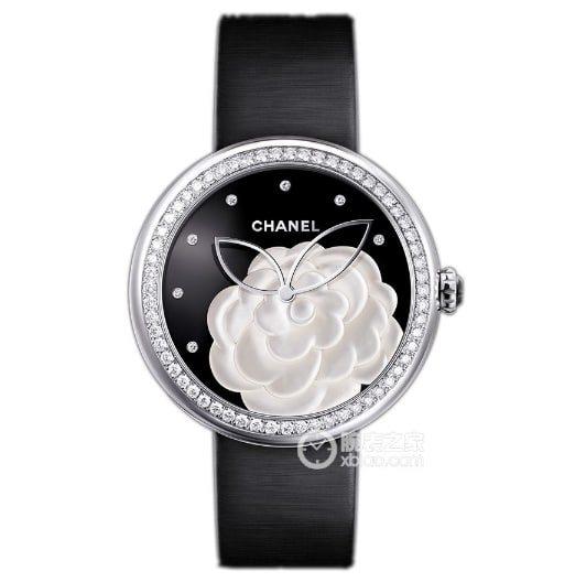 High Jewelry Chanel collectible watches black plate camellia pattern satin silk models H3096