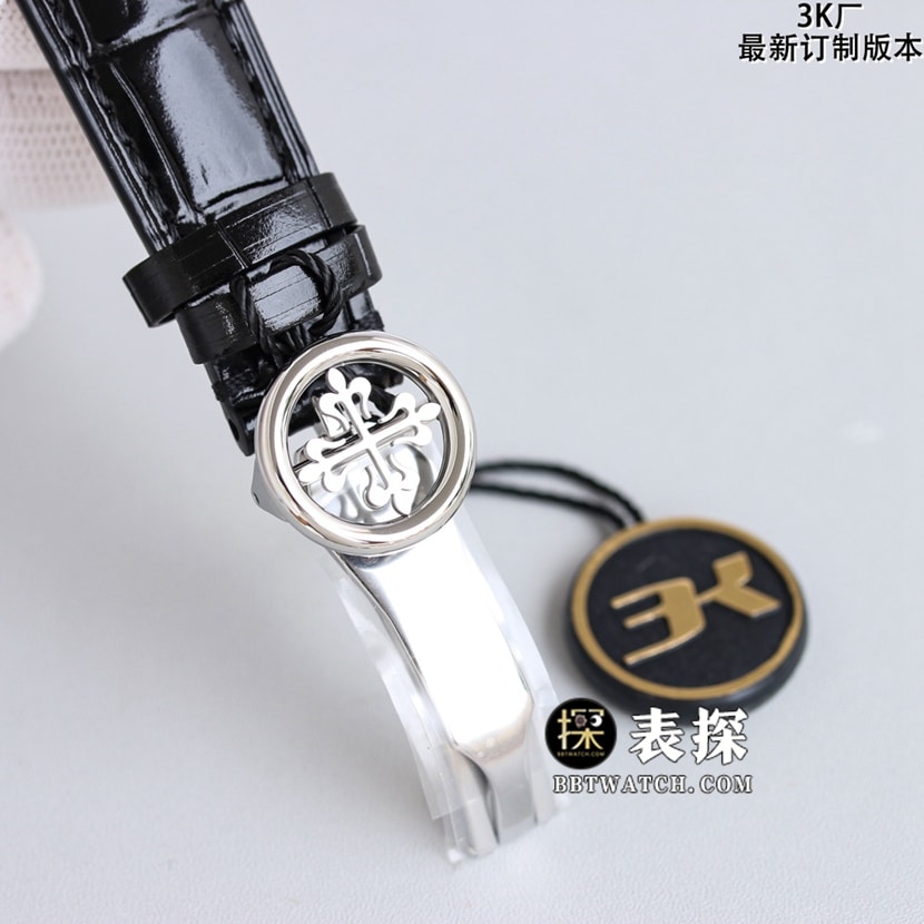 3K Classical Patek Philippe1:1replica watch silver white dialleather strap model 5153G-010clasp picture