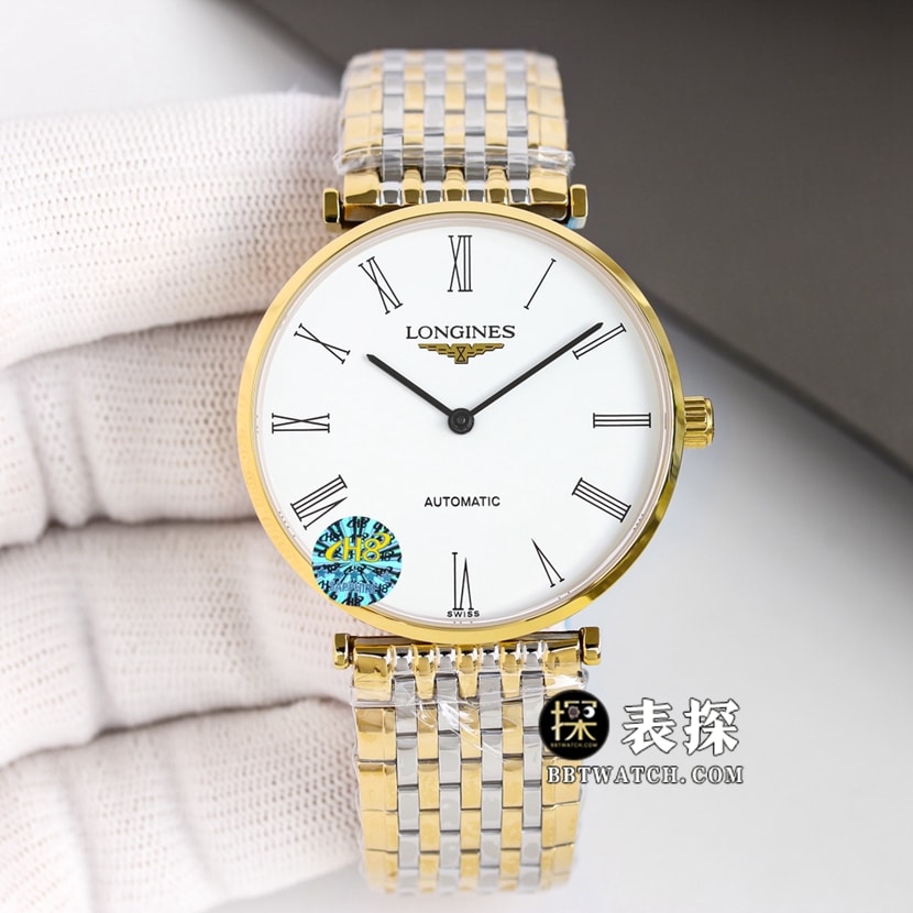 Jialan Longines 1:1replica watch white dial gold steel bracelet model L4.918.2.11.7 front view