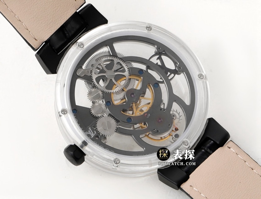 RM men's Louis Vuitton watch hollow plate tourbillonleather strap caseback live photo