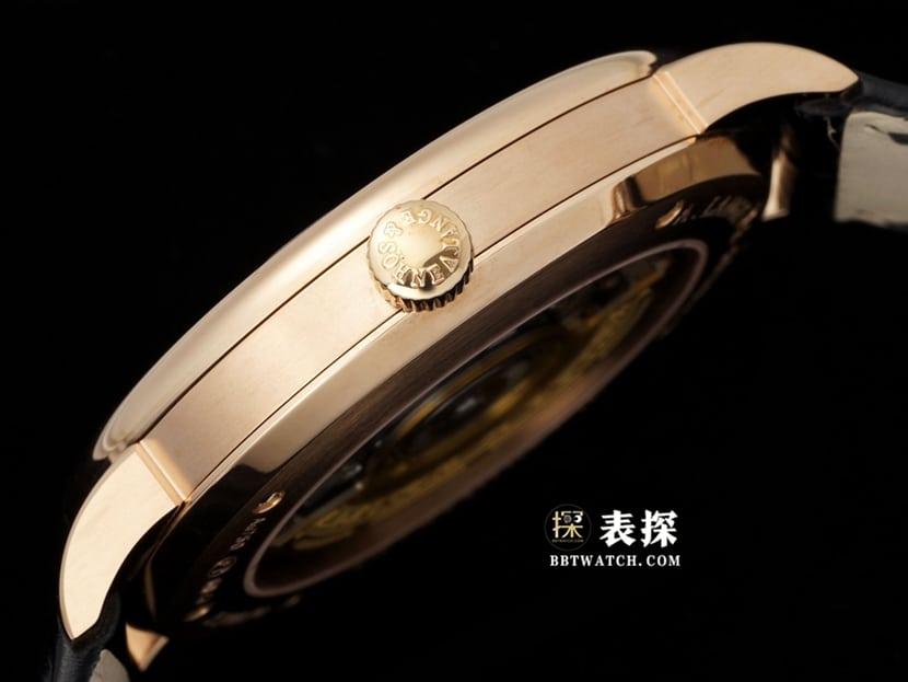 F8 Saxony Lange watch men's black aventurine disc rose goldleather strap model side live photo