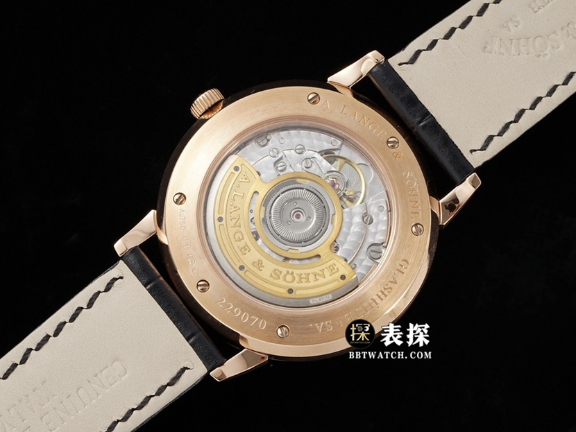F8 Saxony Lange watch men's black aventurine plate rose goldleather strap caseback live photo