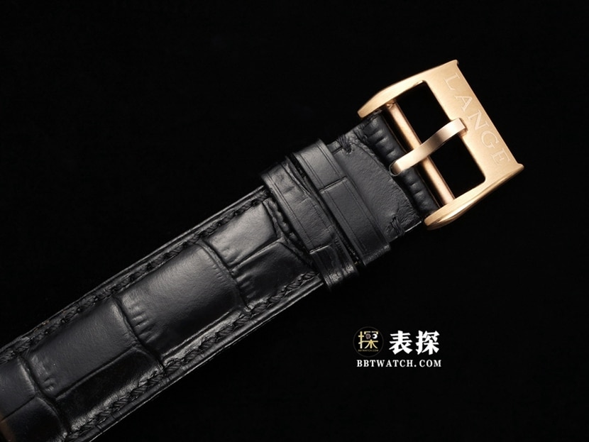 F8 Saxony Lange watch men's black aventurine disc rose goldleather strap model clasplive photos