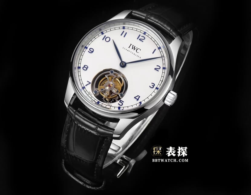 Portuguese IWC1:1replica watch men's silver white dialtourbillonleather strap model front live photo